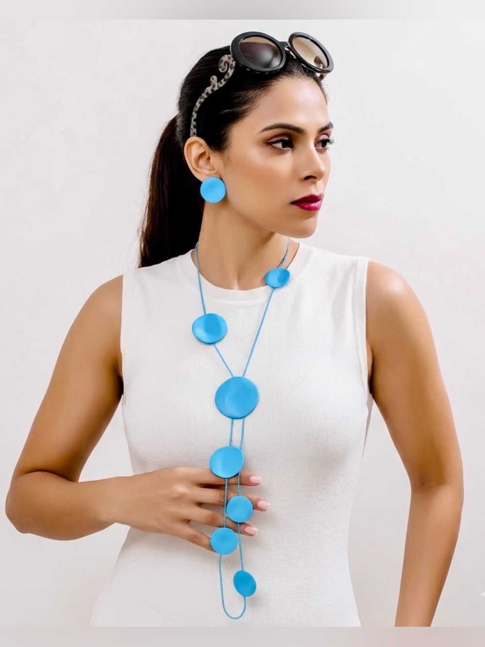 Bohemian Blue Disc Necklace & Earrings Set | Vacation Statement Jewelry
